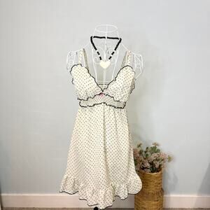 Cute vintage y2k 90s white polka dot silky babydoll mini slip dress